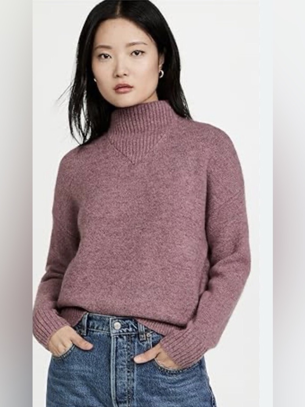 Madewell Wool Blend Ribbed Mock-Neck Sweater in Dusty Rose M